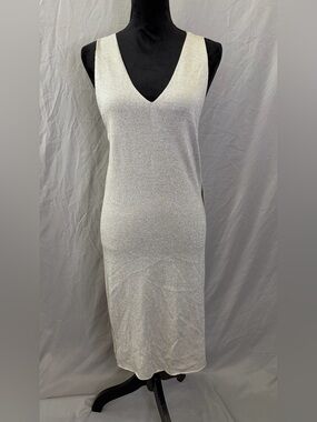 Ya-Ya Silver Metallic V-Neck Dress with Subtle Shimmer